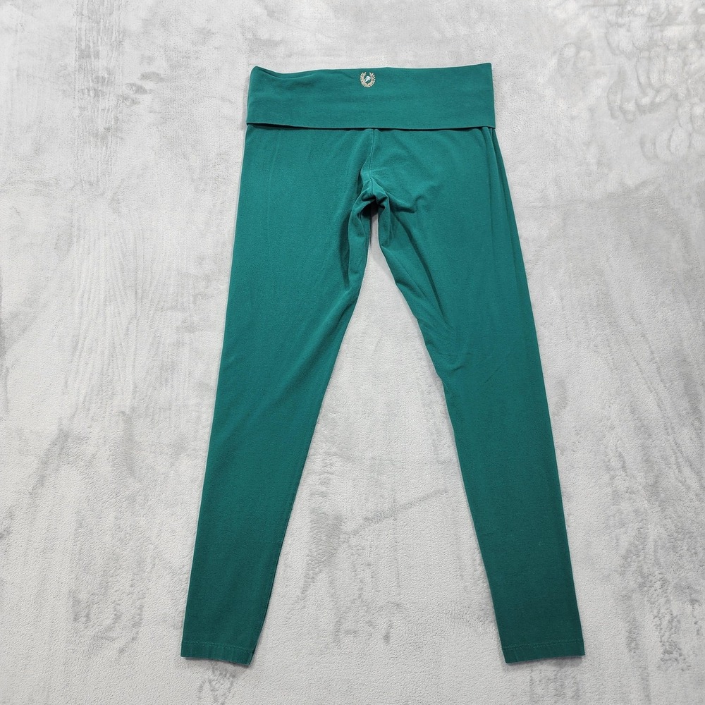 PINK Victoria's Secret Leggings Womens M Green Foldover Waist Ankle Yoga Stretch - Picture 2 of 11
